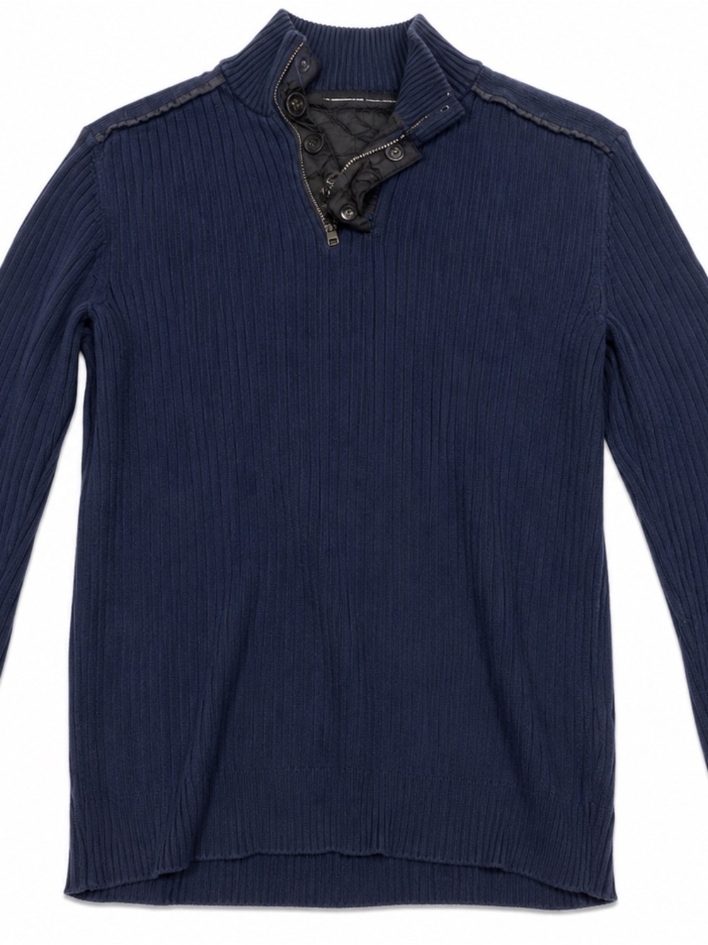 Banana Republic Navy Ribbed Button Quarter-Zip Sweater